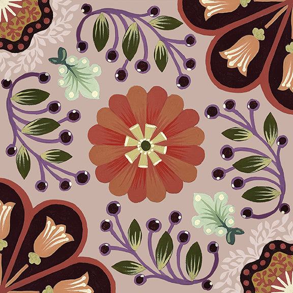 Bell Ceramic Tile, matte 8x8" tile with floral motif. can be used on wall and floors