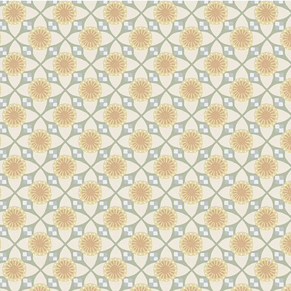 Geometric wallpaper with yellow and blue shapes on a light gray background