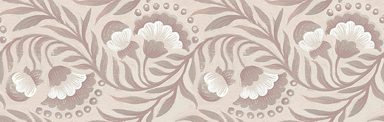 Featuring light pink and white floral pattern on 3x10" glossy subway tile