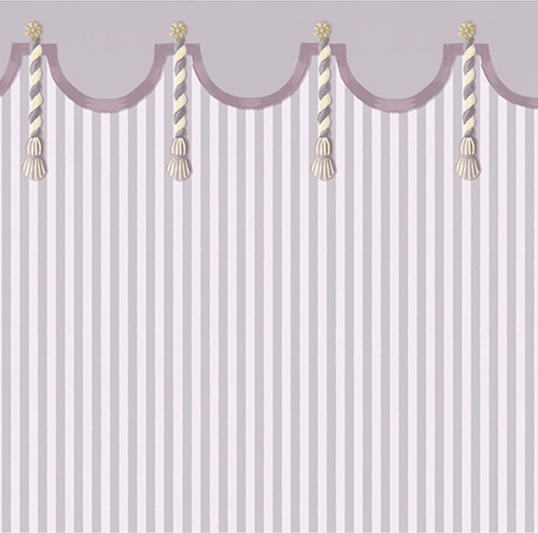 Decorative cornice with tassels on a striped background