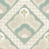 Ingrid ceramic tile on 8x8" matte tile. Featuring teal, green, and beige patterned tile