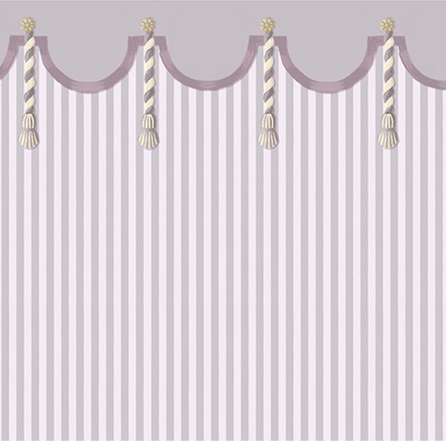 Decorative cornice with tassels on a striped background