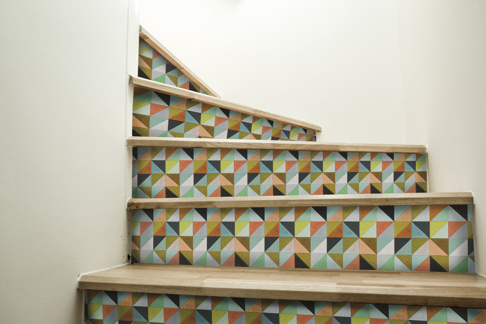 Wallpaper Island Dubai  Tired of your boring old stair runner  Adding  Beautiful Wallpapers to Stairs Risers for Original Staircase Designs House  Interior Beautiful wallpaperislanduae stairs stairswallpaper  runnerwallpaper geometric wallart 